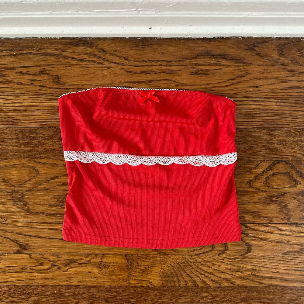 Shein Red Bow Crop Strapless Top